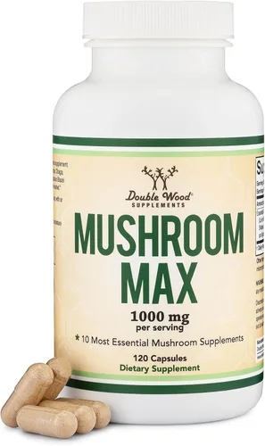 Suplemento de mezcla de hongos, 1000 mg de los 10 hongos más importantes cultivados en EE. UU. (melena de león, reishi, cordyceps y más)