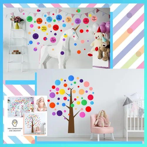 Miniatura 6 de TaoBary 288 calcomanías de pared de lunares, inspiradoras para aula, niños, cita motivacional, círculo, calcomanías de pared extraíbles con letras