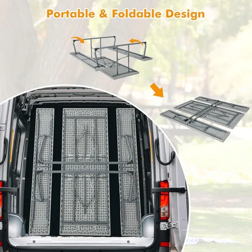 Miniatura 8 de Tangkula Mesa de picnic plegable de 6 pies, mesa de picnic al aire libre con 2 bancos integrados, agujero para paraguas, marco de metal y mesa