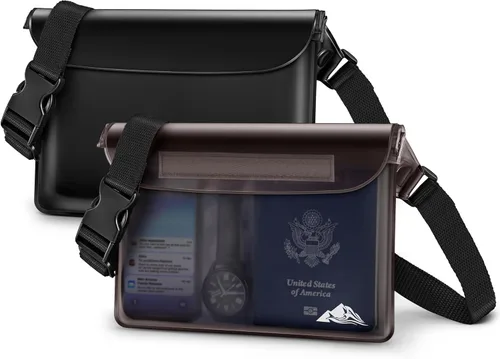 Miniatura 10 de HEETA Paquete de 2 bolsas impermeables, sensibles a la pantalla táctil, bolsa seca impermeable con correa ajustable para la cintura, mantiene tu