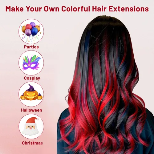 Miniatura 2 de 16 extensiones de cabello sintético rizado y ondulado con clip, para niñas y mujeres, coloridos resaltados para fiestas, cosplay, festival, regalo