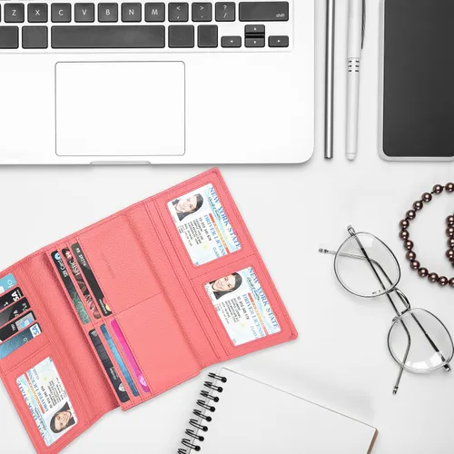 Miniatura 6 de Carteras de piel con bloqueo RFID, para cheques, con 11 ranuras para tarjetas, para mujer, cartera Rfid