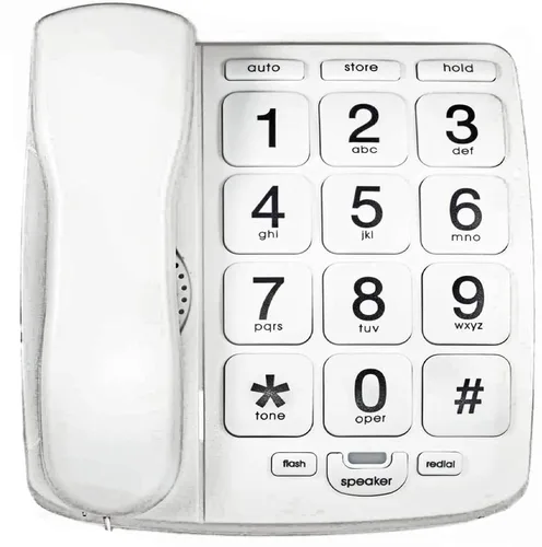 Tyler TBBP-4-WH Teléfono para personas mayores - Teléfono fijo de botón grande para ancianos con altavoz, marcación rápida, control de volumen de