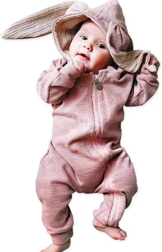 Miniatura 141 de Simplee Kids Enterizo con diseño de conejo de Pascua con capucha, para bebé, overol con cremallera y orejas largas