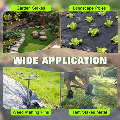 Miniatura 7 de Grapas de jardín resistentes de 6 pulgadas, paquete de 40 estacas de acero galvanizado de calibre 8 con parte superior circular, grapas