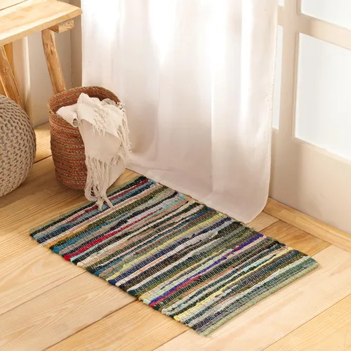 Miniatura 8 de HOMEMONDE Alfombra reversible de trapo de 2 x 6 pies, color verde azulado, de algodón suave, hecha a mano, estilo bohemio, decoración del hogar