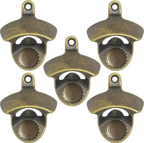 Miniatura 17 de Abrebotellas magnético de bronce antiguo para montaje en pared, abridor de tapas de cerveza con tornillos de acero inoxidable retro con imanes