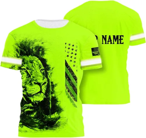 Miniatura 12 de Camisa de Alta Visibilidad con Cráneo para Hombre, Camisas Reflectantes de Seguridad con Bandera de EE. UU., Nombre Personalizado para Ropa