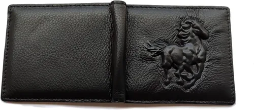 Miniatura 101 de Hombres Cool Eagle Wolf Caballo Totem Cuero Vaca Vertical Cartera Cremallera Multi-tarjeta Titular, Tótem de caballo, Minimalista