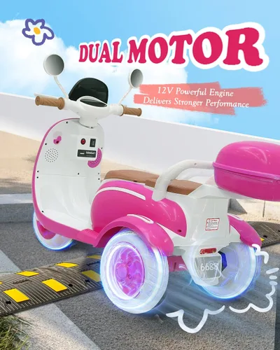 Miniatura 2 de motocicleta eléctrica de 12 V y 2 plazas para niños, scooter de moto con control remoto, caja de almacenamiento, música, luz LED, claxon, motor