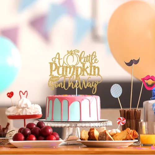 Miniatura 5 de Decoración para tartas con purpurina dorada "A Little Pumpkin is on the Way", dulce calabaza/calabaza Oh Baby/Little Pumpkin, decoración de fiesta