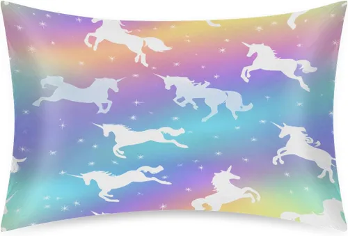 Miniatura 40 de Funda de almohada de satén de unicornio rosa lindo para cabello y piel, tamaño estándar, funda de almohada de seda suave de satén refrescante