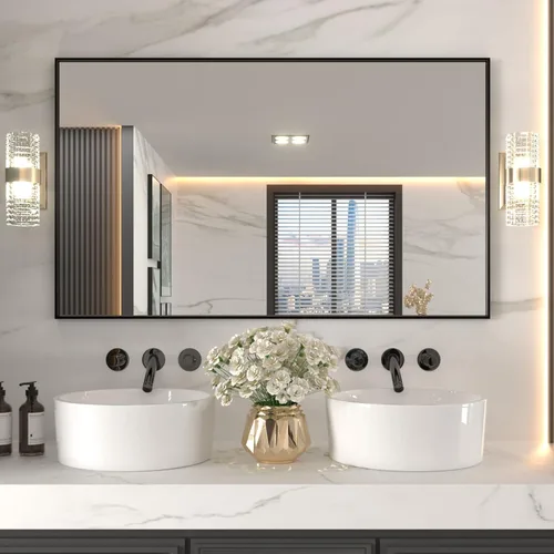 Miniatura 8 de LOAAO Espejo de Baño Rectangular de 22"X30" Negro para Pared, Marco de Aleación de Aluminio Negro Mate, Se Cuelga Vertical u Horizontalmente, Fácil