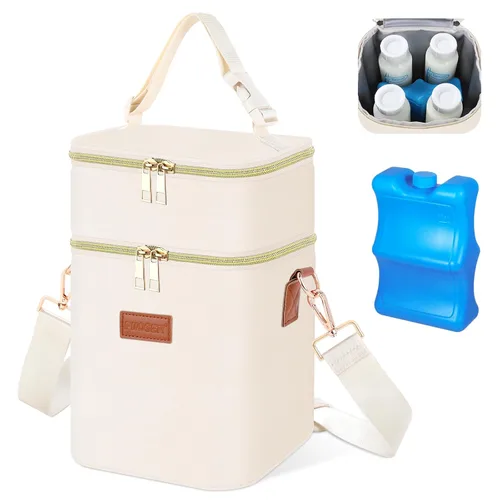 Miniatura 9 de Bolsa de transporte para biberones PIIOSER con paquete de hielo, cabe 4 biberones de hasta 9 onzas, pequeña bolsa térmica aislada para leche materna