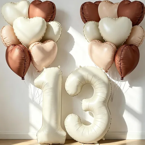 Miniatura 36 de Globos de 40 pulgadas color crema número 10, 17 piezas de globos de helio grandes con globos de corazón neutros crema nude caramelo beige marrón