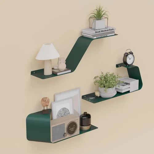 Miniatura 13 de Sttoraboks Estantes flotantes, juego de 3 estantes de metal montados en la pared con diseño único para almacenamiento en la pared, estante