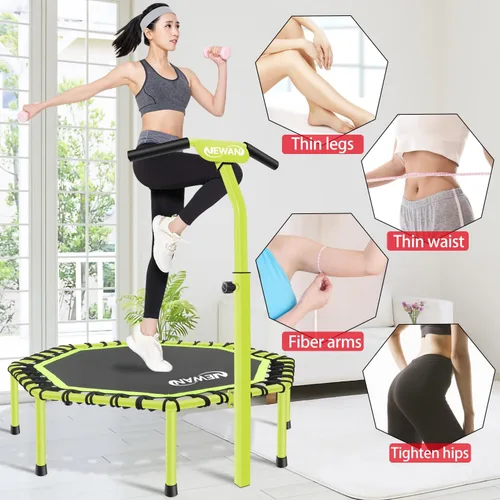 Miniatura 8 de Trampolín de Fitness Newan de 48" con Barra de Manija Ajustable, Trampolín Silencioso Bungee Rebounder Saltador Entrenador Cardiovascular de Verde