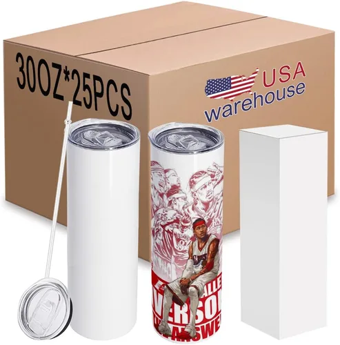 Paquete de 25 tazas de metal de 30 onzas, vasos de sublimación en blanco, delgados y rectos, de doble pared, tazas de café de acero inoxidable, vaso
