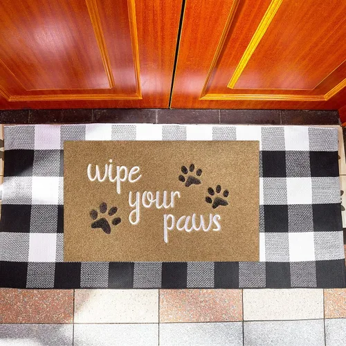 Miniatura 7 de Felpudo para puerta delantera, tapete de entrada con texto "Wipe Your Paws", goma antideslizante duradera, absorbente y divertida alfombra