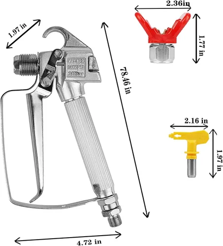 Miniatura 4 de Pistola de pintura sin aire, alta presión de 3600 PSI, pistola de pulverización sin aire con punta 517 que se adapta a la mayoría de pulverizadores