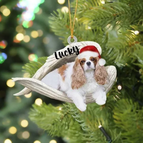 Miniatura 18 de Adorno acrílico plano de perro de Navidad de pastor alemán blanco, ángel dormido, regalo conmemorativo para perro, adorno personalizado con nombre
