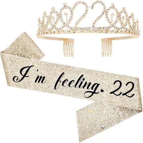 Tiara y banda con texto en inglés "I Feeling 22" Birthday - Happy 22nd Fabulous Fabulous Sash Crystal Tiara Crown for 22nd Party Supplies and Decor