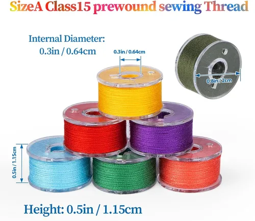 Miniatura 3 de 210 piezas de hilo de bobina preenrollado, 36 colores de hilo de coser, hilo de poliéster, tamaño A clase 15 para bobina