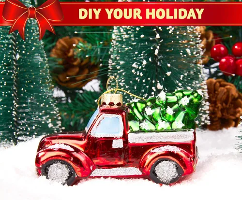 Miniatura 4 de Joiedomi Adornos Navideños Mini de Camión Rojo con Árbol, Adorno Pequeño y Divertido de Vidrio Soplado para Colgar en Árbol de Navidad, Decoraciones