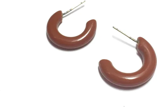 Miniatura 3 de Pendientes de aro Lucite Marrón Caramelo Pequeños aros de Secretaria Lucite Vintage - SEC-BR-1