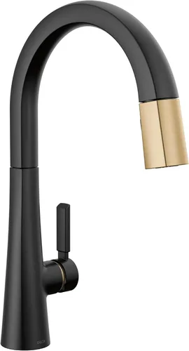 Miniatura 11 de Delta Grifo Monrovia Dorado para cocina, grifos de cocina con rociador desplegable, grifo de fregadero de cocina, grifo dorado para fregadero