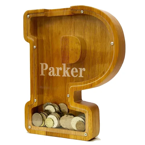 Miniatura 29 de Alcancia personalizada grande de madera con letras, alcancía para monedas, alcancía personalizada con nombre, puede ser utilizada como regalo de J
