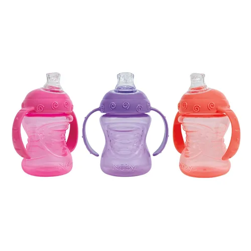 Miniatura 6 de Nuby Paquete de 3 vasos para niños pequeños con dos asas y sin derrames, a prueba de derrames, con agarre fácil y firme, color aguamarina, azul