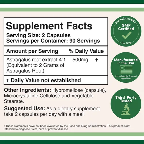 Miniatura 2 de Double Wood Supplements Astrágalo estimulante inmune 500 mg 180 cápsulas - Rico en flavonoides y polisacáridos - Sin OMG, sin gluten, probado por