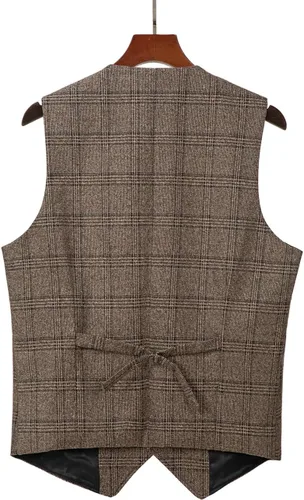 Miniatura 2 de Chaleco de traje vintage para hombre, chaleco de tweed a cuadros, chaleco de ajuste regular para padrinos de boda