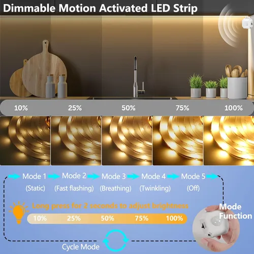 Miniatura 4 de Luz con sensor de movimiento para interiores debajo de la cama, tira de luces LED activadas por movimiento regulable de 16.4 pies para dormitorio