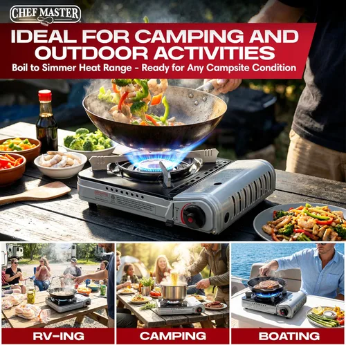 Miniatura 5 de Chef Master Estufa portátil de butano de 12,000 BTU - Quemador de gas para acampar y cocinar al aire libre - Placa de cocina de sobremesa
