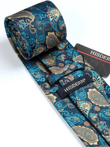 Miniatura 189 de HISDERN Corbatas para hombre, corbata de cachemira y bolsillo cuadrado tejido clásico floral para hombre, corbata de fiesta de boda