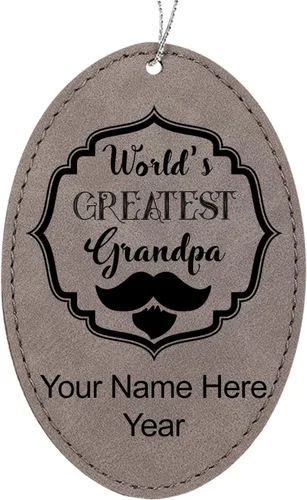 LaserGram Personalized Christmas Ornament, World's Greatest Grandpa, Faux Leather, Custom Laser Engraved Gift Idea (Oval Shape, Gray)
