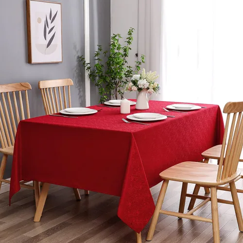 Miniatura 6 de Mantel rectangular de jacquard rojo, diseño exquisito de grano, impermeable y resistente a las arrugas, para fiestas en interiores y exteriores