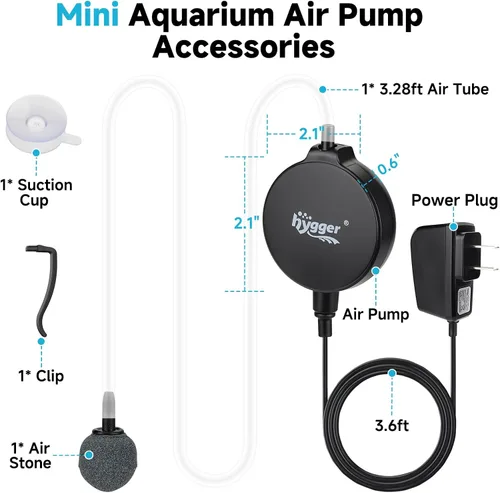 Miniatura 5 de hygger Mini bomba de aire para acuario de 1.5 W, aireador silencioso con clip de ventosa de tubo de piedra de aire, bomba de oxígeno pequeña