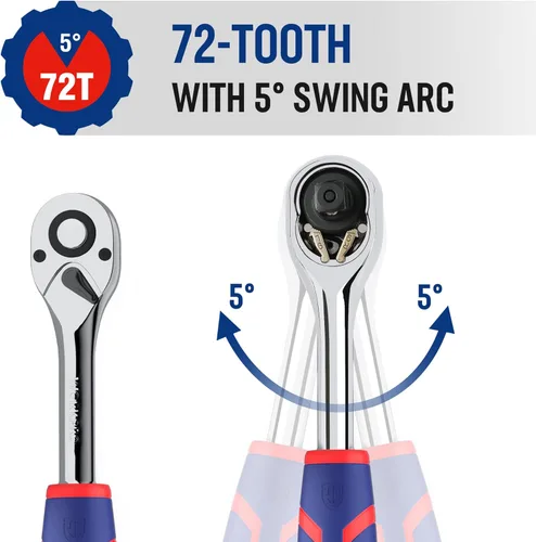 Miniatura 5 de WORKPRO Llave de trinquete de 3/8 pulgadas, trinquete reversible de 72 dientes, mango de trinquete de liberación rápida de 3/8 pulgadas, cabeza