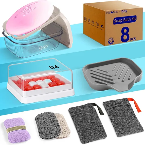 Kit de baño de jabón de 8 piezas con estuche porta jabón de viaje, soporte, protector de jabonera, bolsa espumadora para el hogar, viajes, camping,