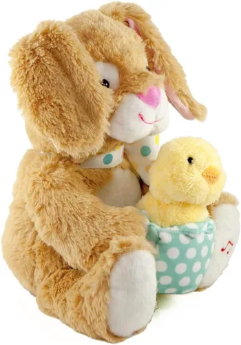 Miniatura 2 de Cuddle Barn - Hip & Hop Juguete de peluche interactivo animado conejo de Pascua que sostiene pollo en huevo canta y golpea a Peter Cottontail