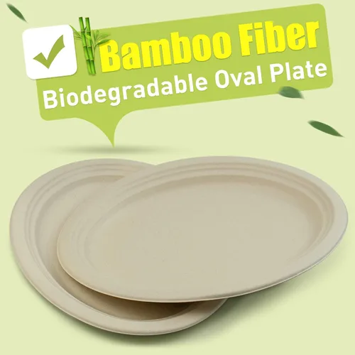 Miniatura 2 de Green Earth, Platos compostables de 12 pulgadas, 125 unidades, fibras de bambú naturales, vajilla diaria – Biodegradable, desechable, forma ovalada