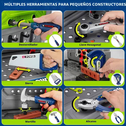Miniatura 3 de Juego de banco de herramientas para niños con taladro eléctrico y herramientas realistas, juego de banco de trabajo de construcción para niños