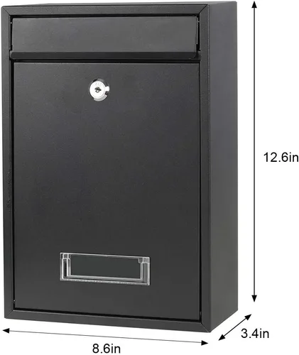 Miniatura 4 de Decaller Buzón montado en la pared con cerradura de llave, buzón de metal a prueba de óxido para exteriores, 15.2 x 10.1 x 3.3 pulgadas, 006 negro