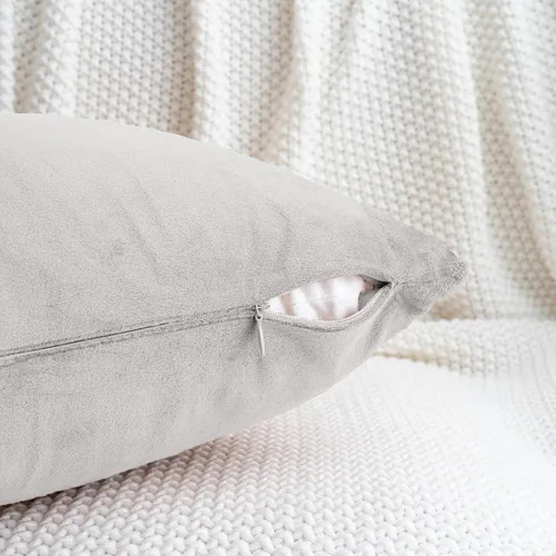 Miniatura 4 de HWY 50 Fundas de Almohadas Decorativas Rectangulares de Terciopelo Gris Plateado 12x20 Pulgadas, Paquete de 2 Fundas de Cojines Decorativos Suaves