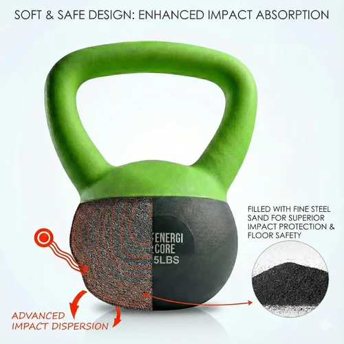 Miniatura 3 de ENERGI CORE Pesa rusa - Peso relleno de arena para entrenamientos de gimnasio en casa y entrenamiento de fuerza, campana de ejercicio portátil