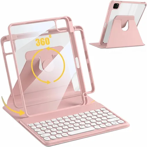 Miniatura 11 de Funda para iPad de 9ª/8ª/7ª generación con teclado de 10.2 pulgadas, cubierta inteligente giratoria con teclado redondo magnético desmontable, azul