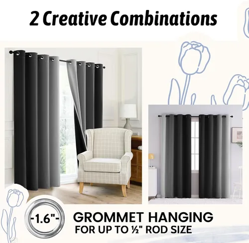 Miniatura 5 de COSVIYA - Cortinas 100% opacas y visillos con ombre, cortinas negras de 63 pulgadas de largo, 2 paneles, cortinas de oscurecimiento total